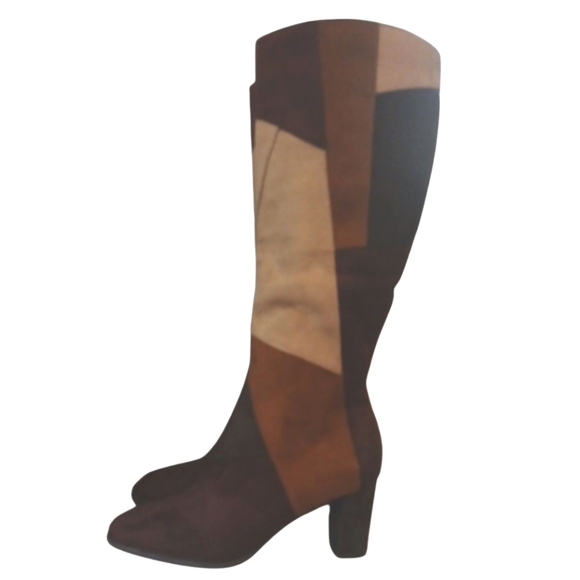 Amelia Grace Patchwork Knee-High Boots Retro Tall Heeled Boots Size 8 - Picture 4 of 11